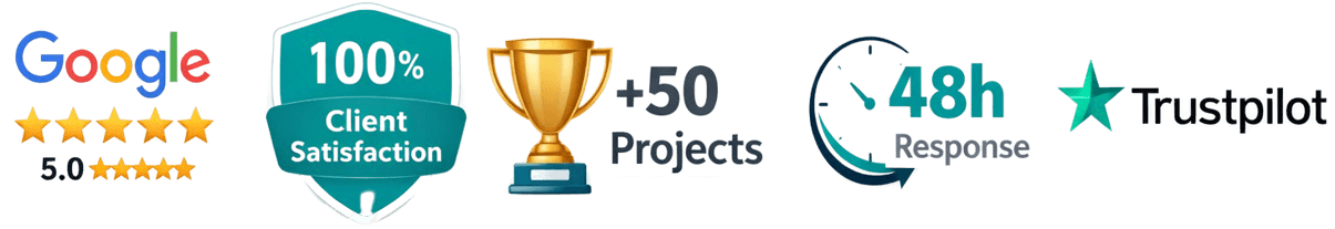 Avis clients - 5/5 Google Reviews, 100% Clients Satisfaits, +50 Projets Livrés, Réponse 48h Garantie